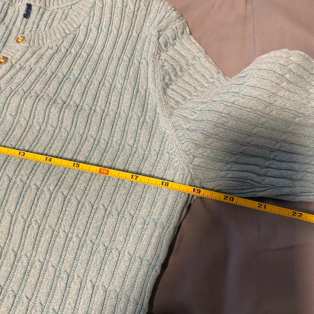 Women’s Aqua Blue Cable Knit Henley Sweater Coastal Grandma Spring Pullover M - Picture 7 of 7